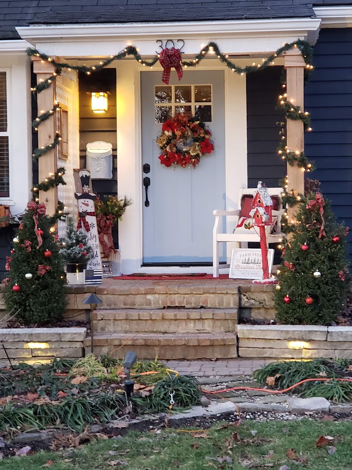 Christmas porch with red wreath