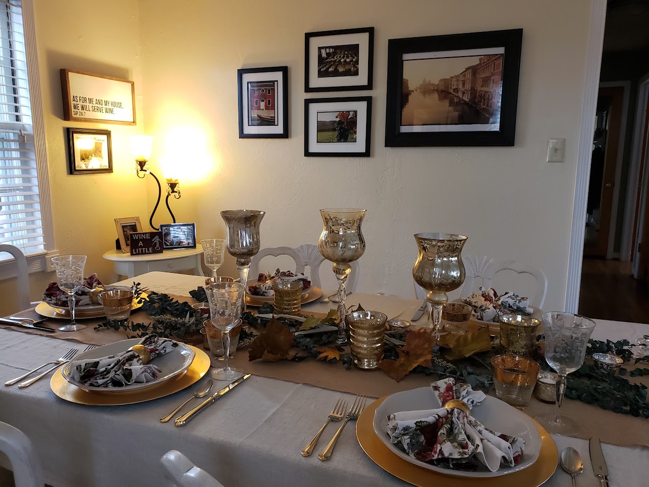 Fall tablescape with gold goblets