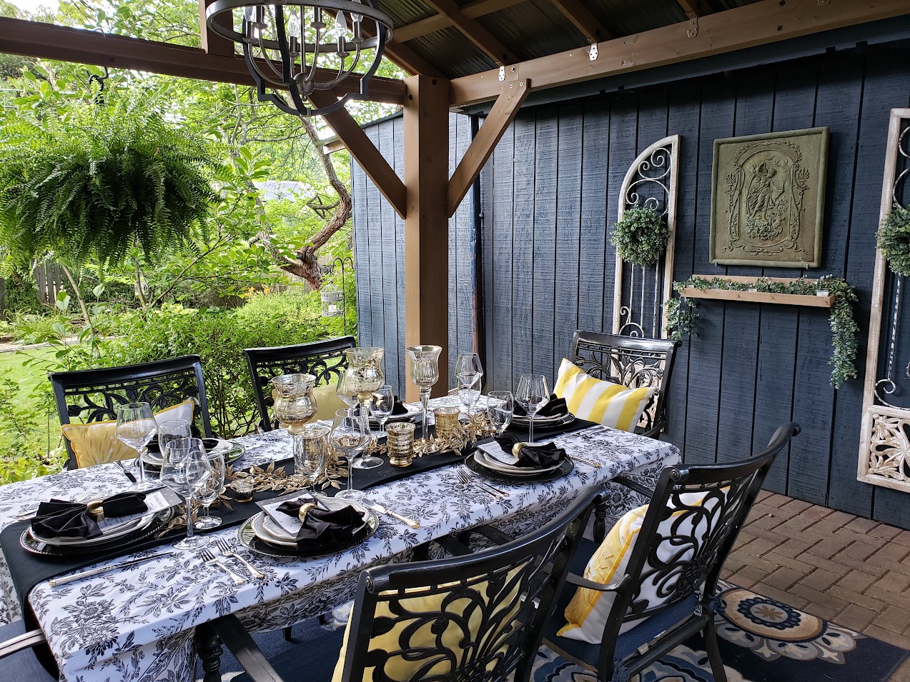 Garden tablescape with yellow accents